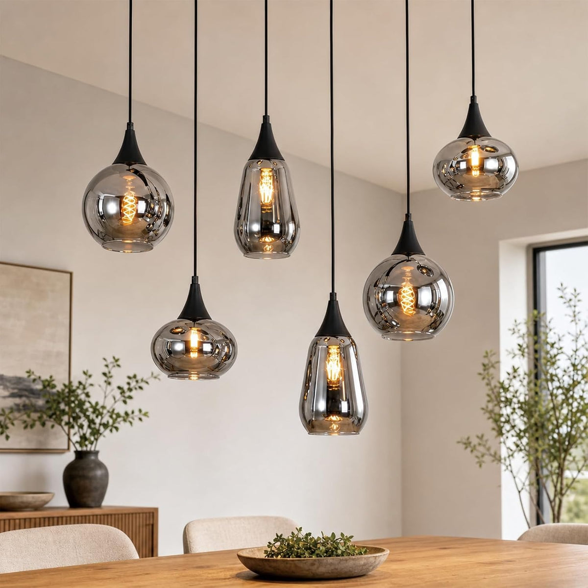 ZMH Pendelleuchte Glas Hängelampe E27 Wohnzimmer 8 Flammig Küchenlampe