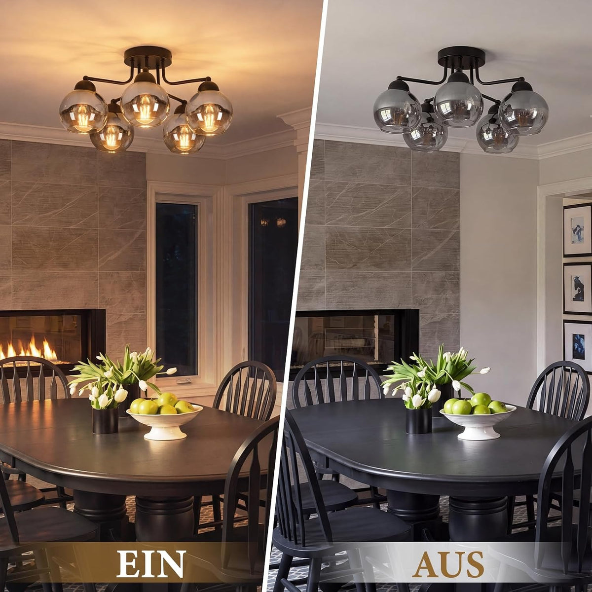 ZMH Deckenlampe Wohnzimmer Glas Deckenleuchte Schlafzimmer Vintage