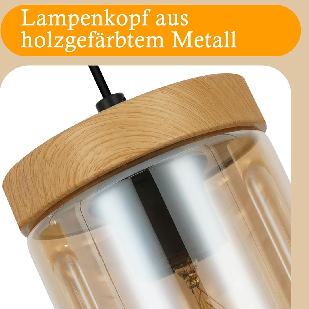 ZMH Pendelleuchte Esstisch Esszimmerlampe Vintage- Hängelampe E27 | Wohnzimmer Glas Esstischlampe Retro 3 Flammig Hängeleuchte Schlafzimmer Pendellampe Höhenverstellbar Küche ohne Leuchtmittel
