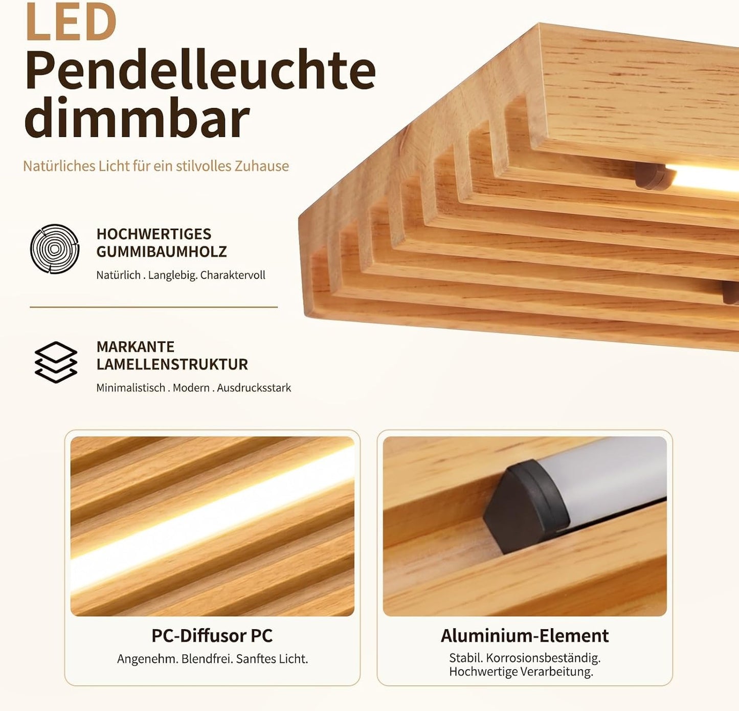 ZMH Pendelleuchte esstisch Holz 33W Hängelampe dimmbar mit Fernbedienung