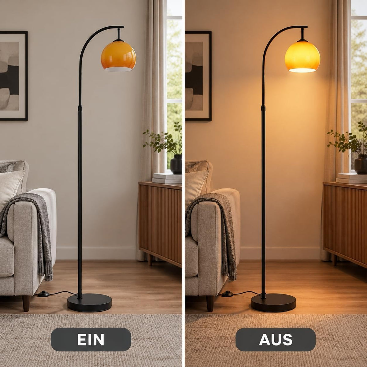 ZMH Bogenlampe Vintage Stehlampe Wohnzimmer Stehleuchte E27 Industrial