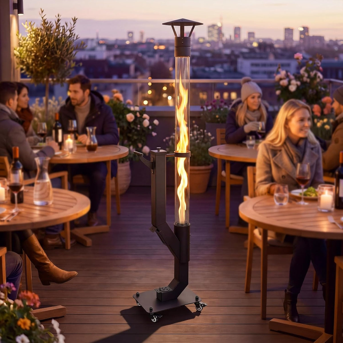 ZMH Pellets Feuerrohr Outdoor Pelletofen Terrasse Mit Lenkrollen