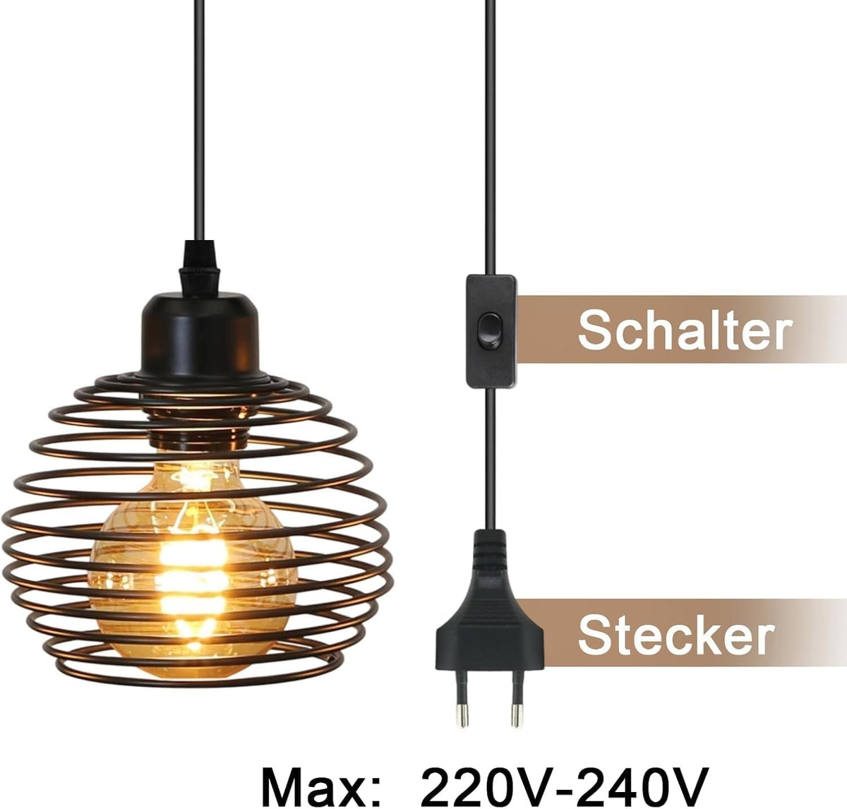 ZMH 2ER Pendelleuchte Schwarz Hängelampe Vintage Hängeleuchte 1 Flammig