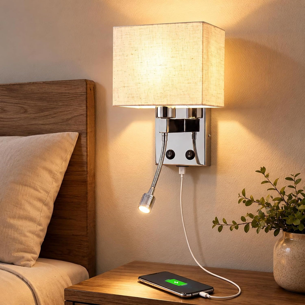 ZMH LED Wandleuchte Innen mit USB-Ladeanschluss und 2W Leselampe