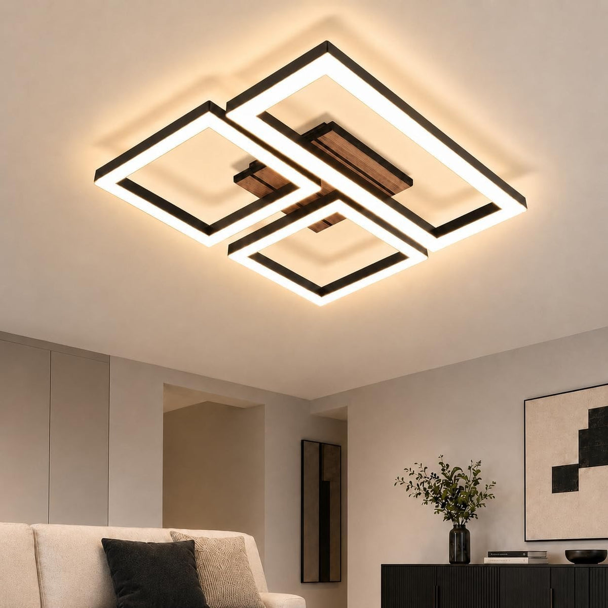 ZMH LED Deckenlampe Wohnzimmer Deckenleuchte Schwarz Wohnzimmerlampe 37cm
