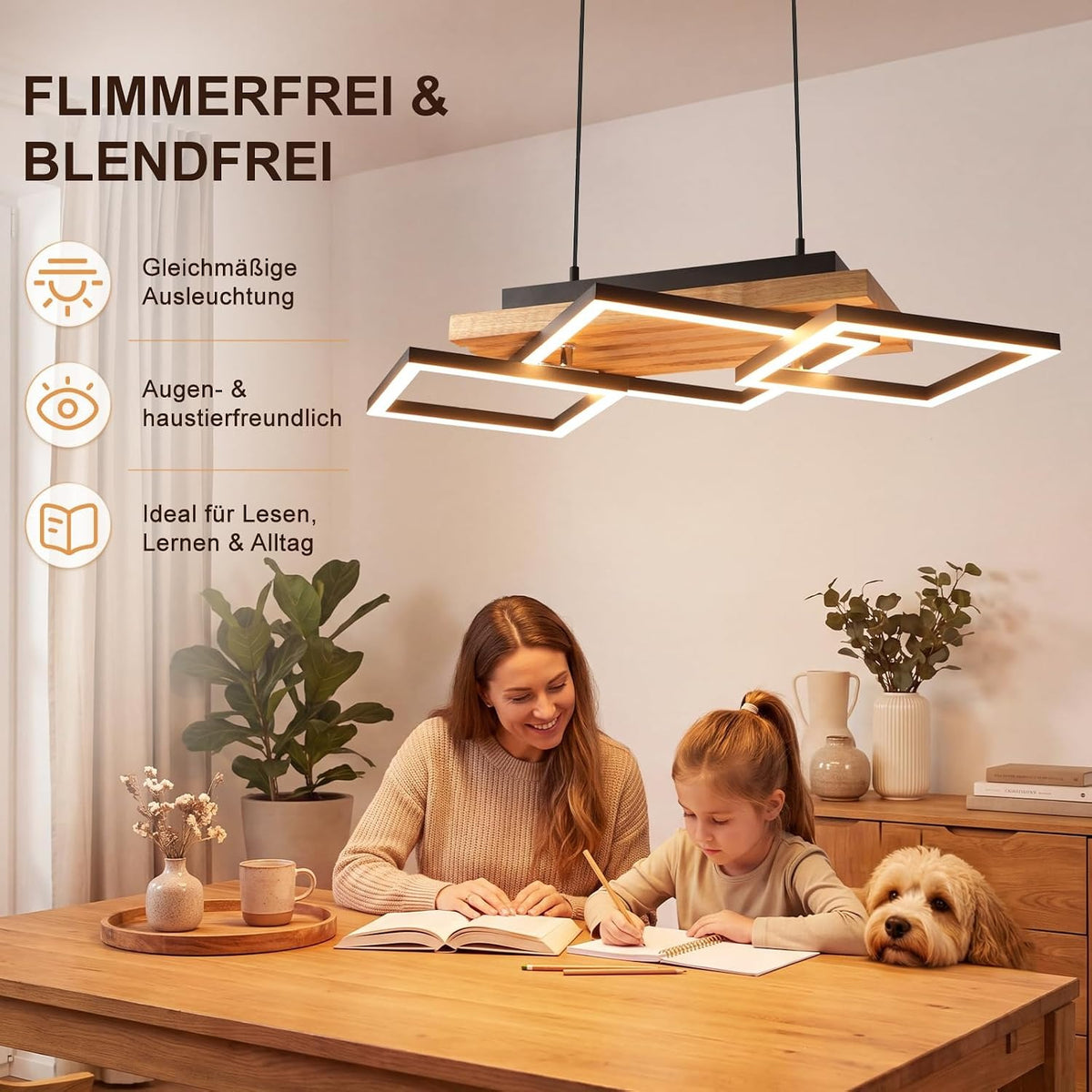 ZMH Pendelleuchte Esstisch Hängelampe Holz Esszimmerlampe Moderne Dimmbar