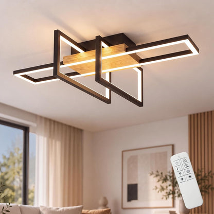ZMH LED Deckenleuchte Wohnzimmer Holz Deckenlampe Schwarz Schlafzimmerlampe