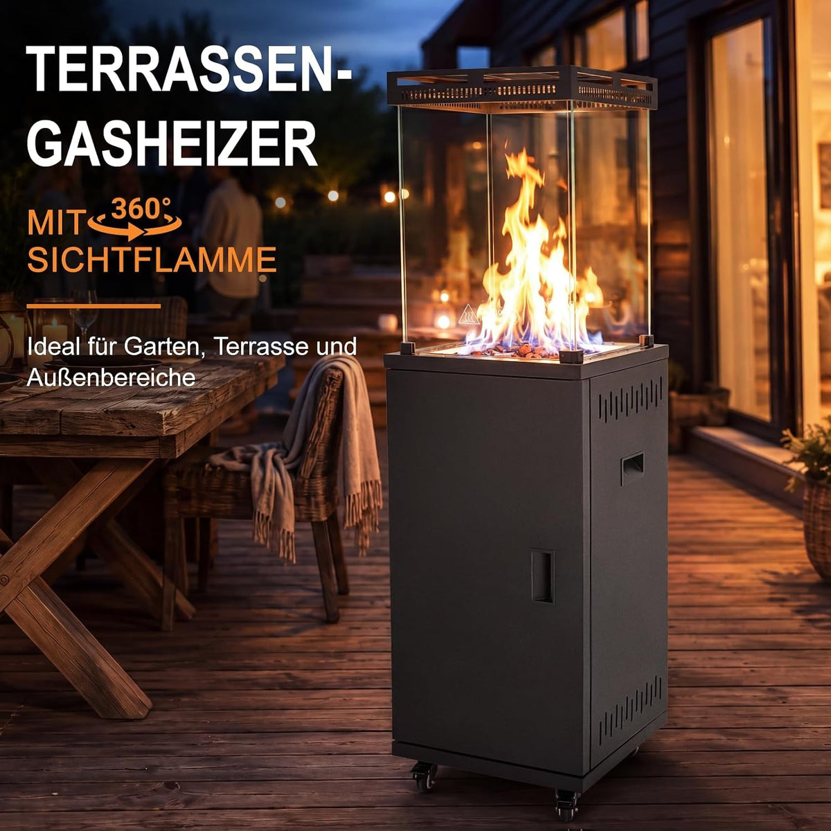ZMH Heizstrahler Terrasse Gas 13kW Terrassenheizer Mit 360° Lenkrollen