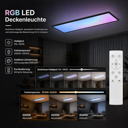 ZMH LED Panel 100x25 Cm Schwarz, LED Deckenleuchte 24 W, Deckenlampe Wohnzimmer