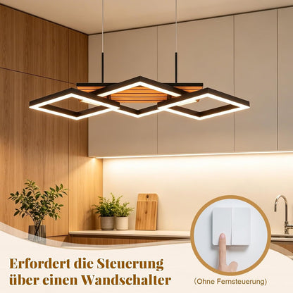 ZMH Pendelleuchte Esstisch LED Hängelampe 3-Rauten-Design Holzoptik 58cm