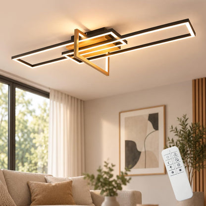 ZMH Deckenlampe Wohnzimmer LED Deckenleuchte Holz Schwarz Schlafzimmerlampe
