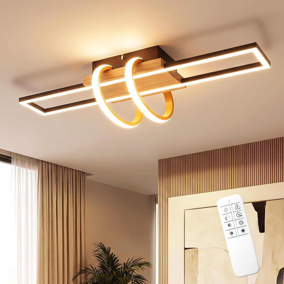 ZMH Deckenlampe LED Deckenleuchte Schlafzimmer Holz Schwarz Wohnzimmerlampe