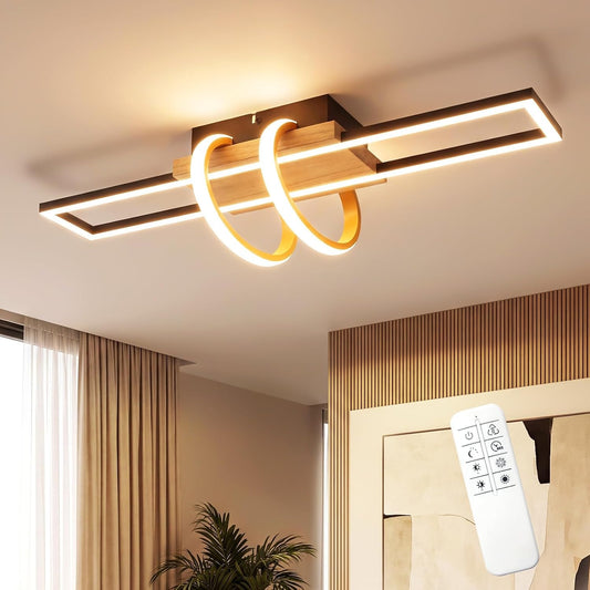 ZMH Deckenlampe LED Deckenleuchte Schlafzimmer Holz Schwarz Wohnzimmerlampe