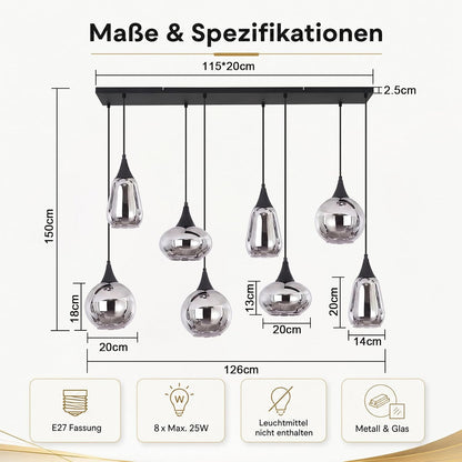 ZMH Pendelleuchte Glas Hängelampe E27 Wohnzimmer 8 Flammig Küchenlampe