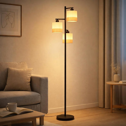 ZMH Stehlampe Wohnzimmer Stehleuchte Vintage Stoff Standlampe 3 Flammig