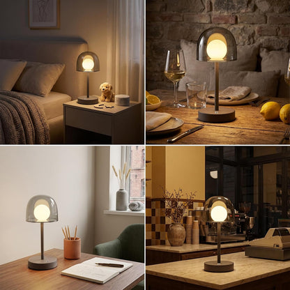 ZMH LED Tischlampe kabellos dimmbar Touch Akku Sandgrau