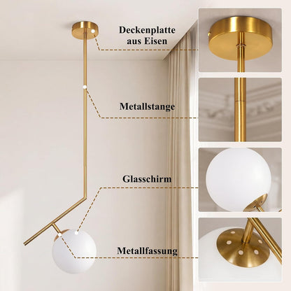 ZMH Pendelleuchte Opal Glas Esstisch Gold Schlafzimmer Modern Hängelampe