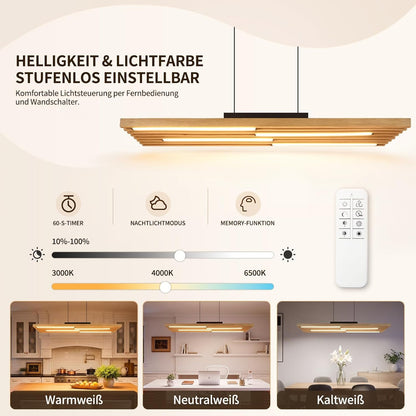 ZMH Pendelleuchte esstisch Holz 33W Hängelampe dimmbar mit Fernbedienung