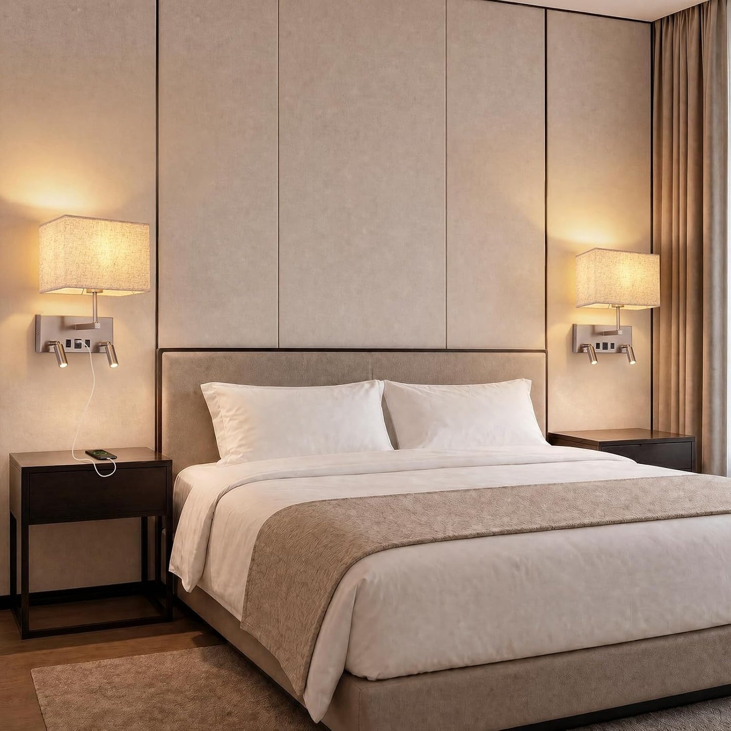 ZMH Wandleuchte innen mit Schalter Modern E27 Stoffschirm Design Wandlampe