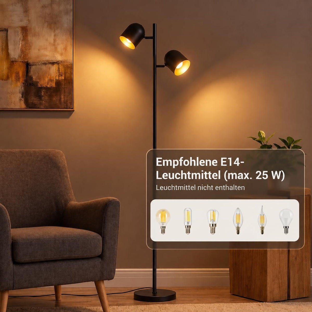 ZMH Stehlampe Wohnzimmer Standleuchte Schwarz Stehleuchte Vintage e14