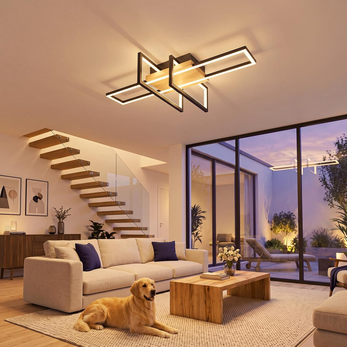 ZMH LED Deckenleuchte Wohnzimmer Holz Deckenlampe Schwarz Schlafzimmerlampe