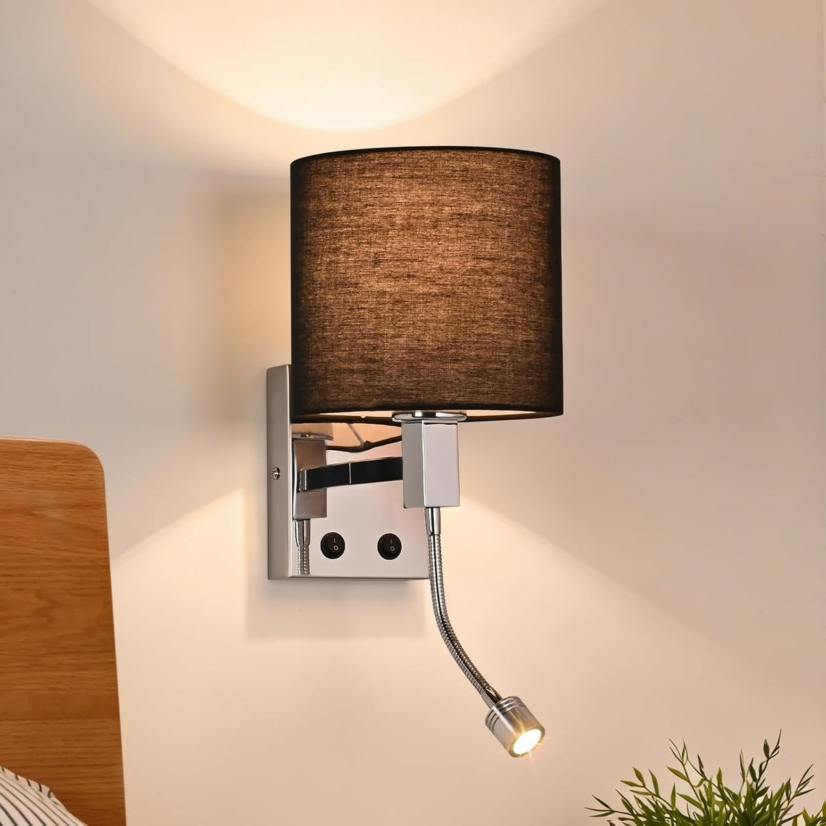 ZMH Wandlampe Innen Wandleuchte Schwarz Schlafzimmer Rund Wandstrahler
