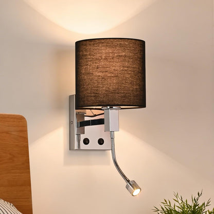 ZMH Wandlampe Innen Wandleuchte Schwarz Schlafzimmer Rund Wandstrahler