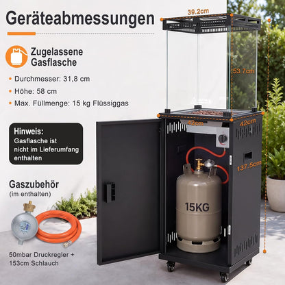 ZMH Heizstrahler Terrasse Gas 13kW Terrassenheizer Mit 360° Lenkrollen