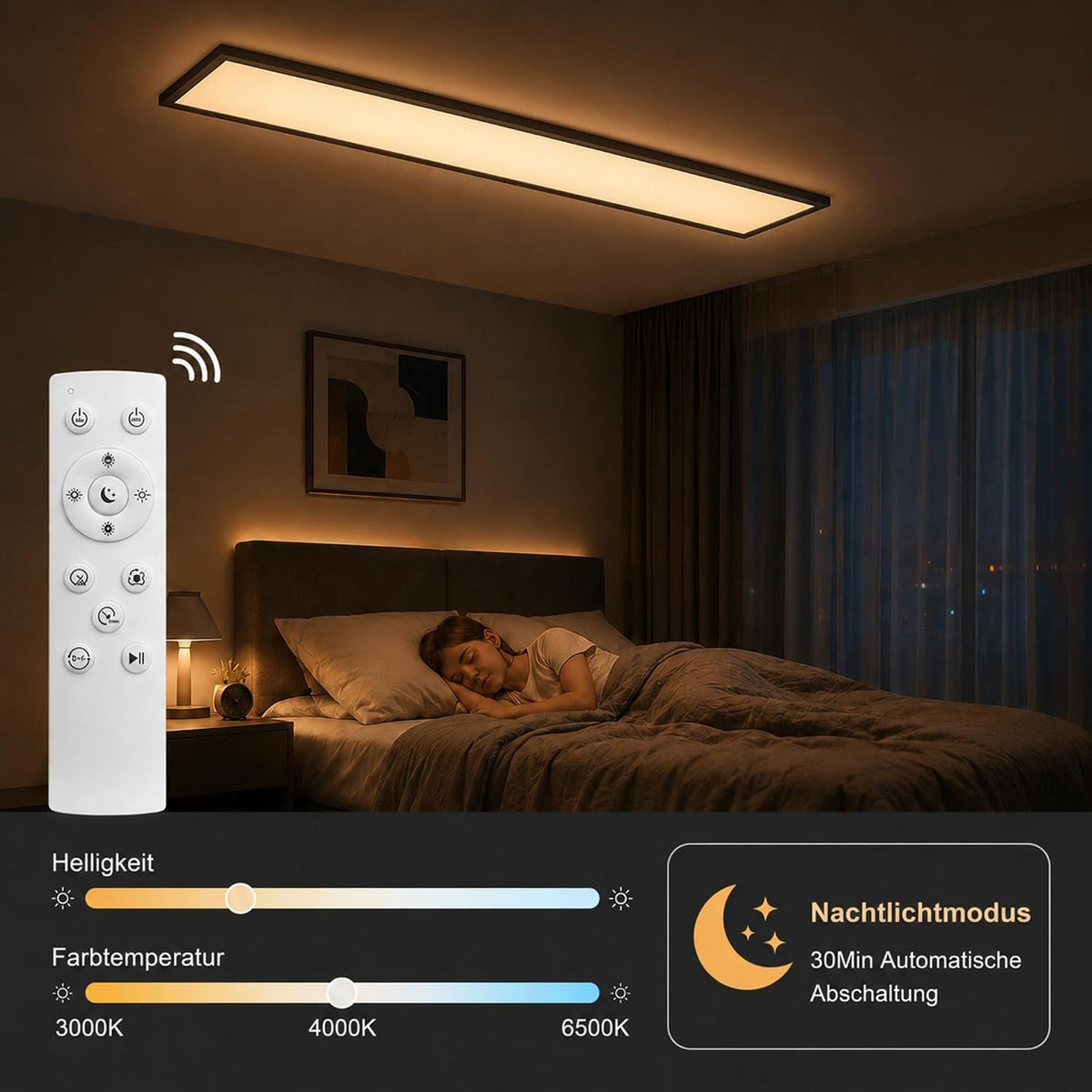 ZMH LED Panel 100x25 Cm Schwarz, LED Deckenleuchte 24 W, Deckenlampe Wohnzimmer