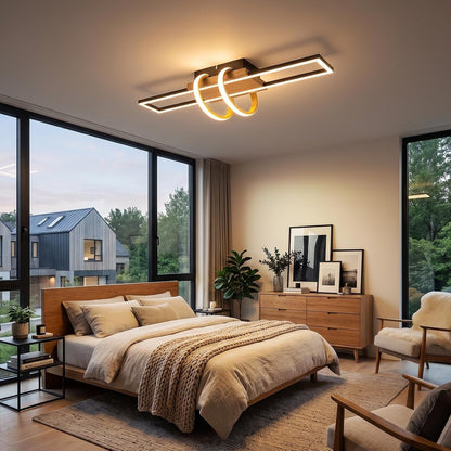 ZMH Deckenlampe LED Deckenleuchte Schlafzimmer Holz Schwarz Wohnzimmerlampe