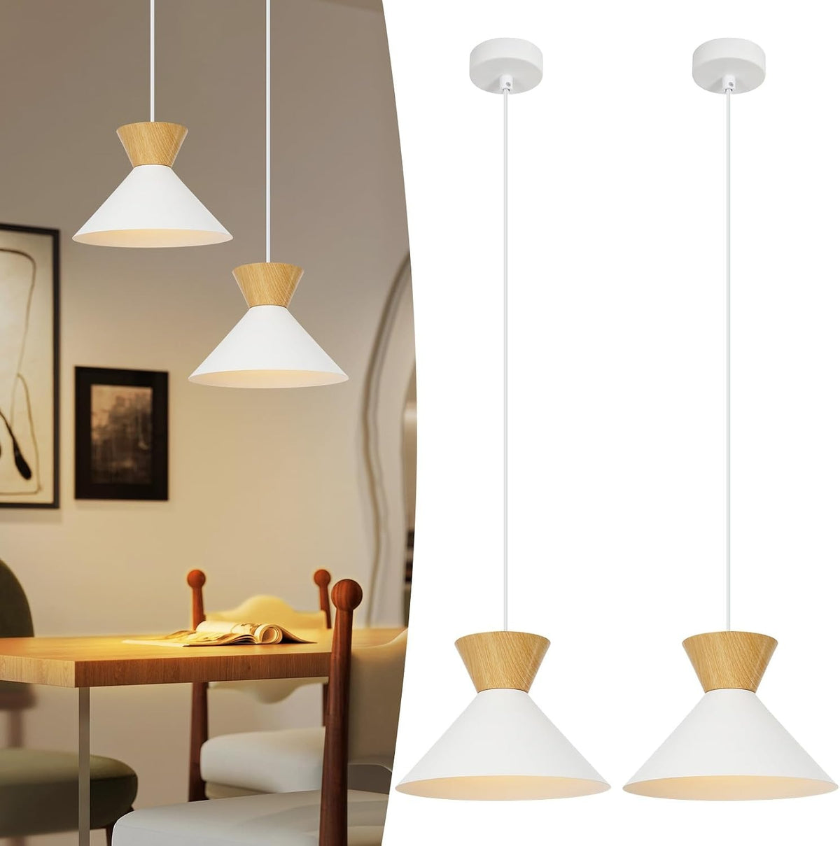 ZMH Pendelleuchte Modern Esszimmer Hängelampe: 2 x Esstischlampe Weiß E27 Metall Hängeleuchte Schlafzimmer Retro Hängend Esszimmerlampe Ø25cm Innen Pendellampe für Küche Wohnzimmer Flur Bar Resturant