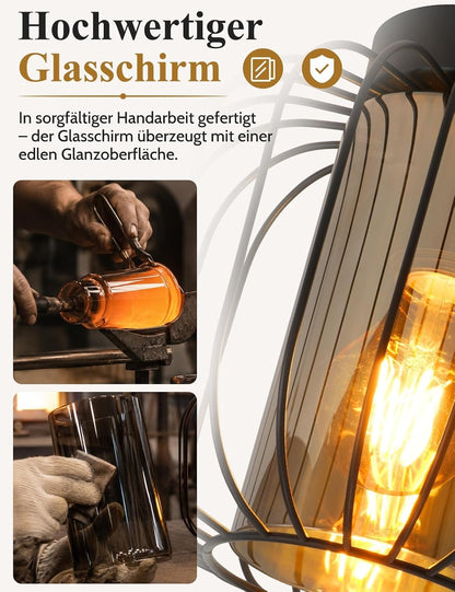 ZMH Deckenleuchte Vintage 1-flammig mit Glas-Schirm E27 schwarzes