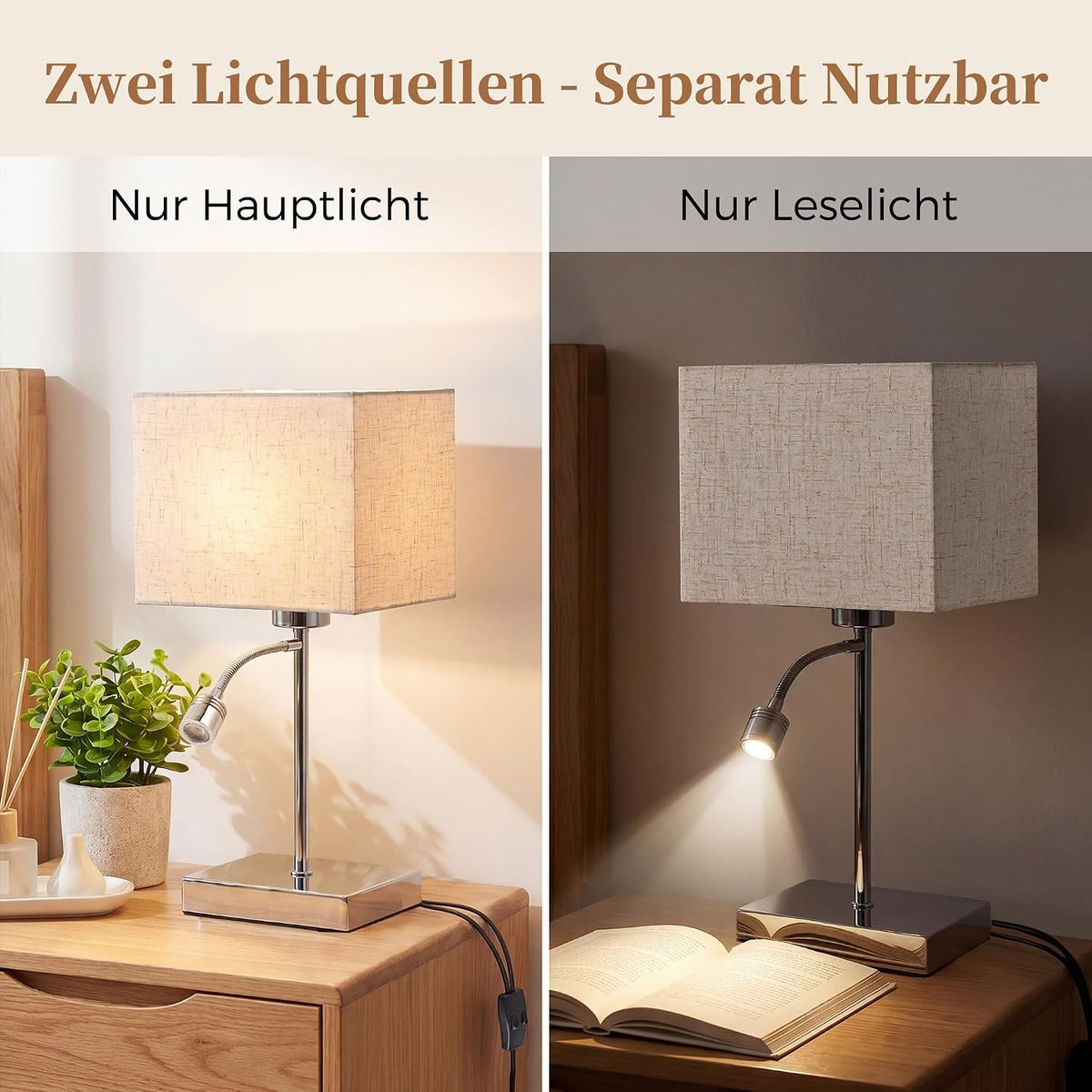 ZMH Schreibtischlampen mit Kabel E27 Tischlampe mit LED Leselampe