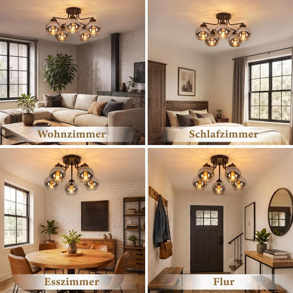 ZMH Deckenlampe Wohnzimmer Glas Deckenleuchte Schlafzimmer Vintage