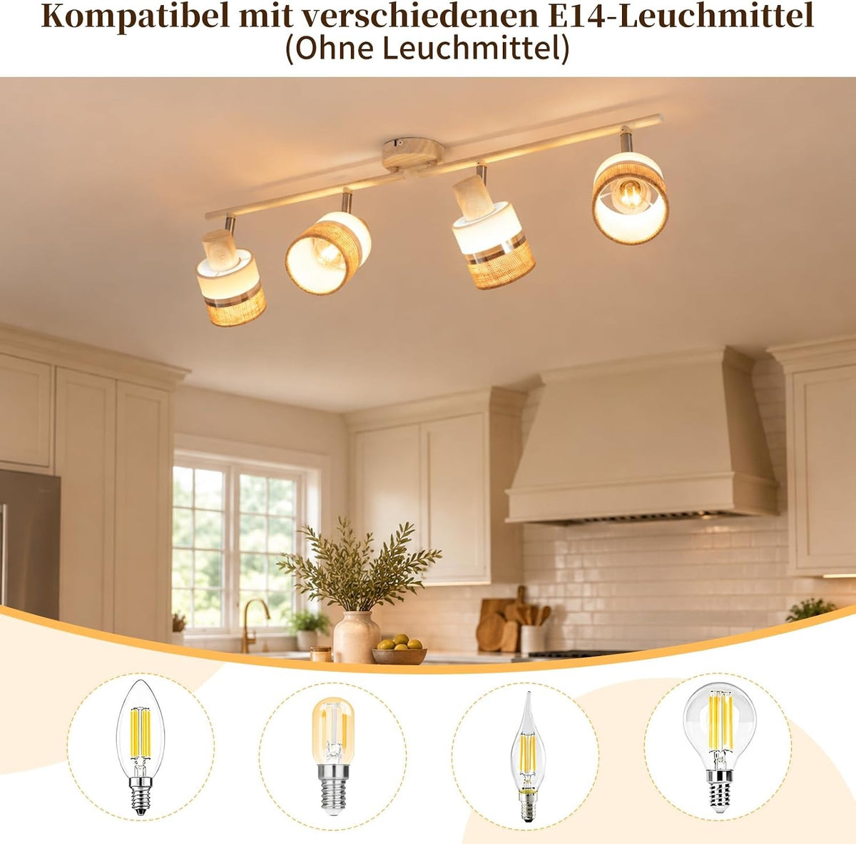 ZMH Deckenstrahler 4-1 Flammig LED Küchenlampe Deckenleuchte E14