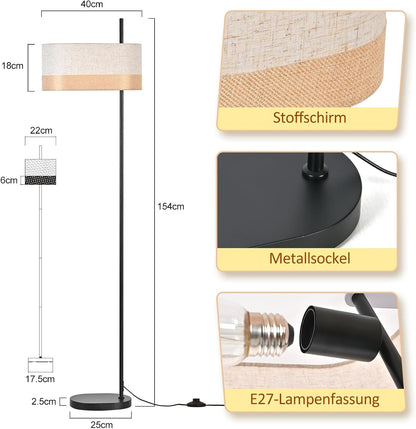 ZMH Stehlampe Vintage Stehleuchte Wohnzimmer Standlampe Stoffschirm
