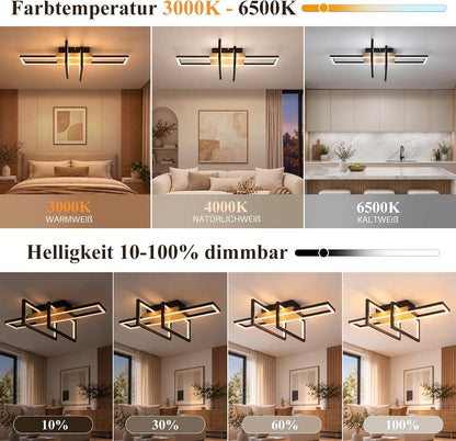 ZMH LED Deckenleuchte Wohnzimmer Holz Deckenlampe Schwarz Schlafzimmerlampe