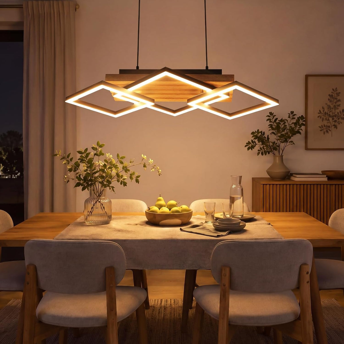 ZMH Pendelleuchte Esstisch Hängelampe Holz Esszimmerlampe Moderne Dimmbar