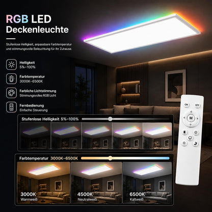 ZNM LED Panel 120x30 Cm Weiß, LED Deckenleuchte 36 W, Deckenlampe Wohnzimmer