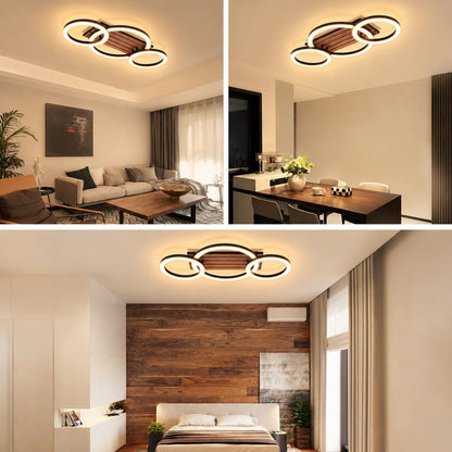 ZMH LED Deckenleuchte Wohnzimmer Deckenlampe 58CM Schwarz Holzoptik