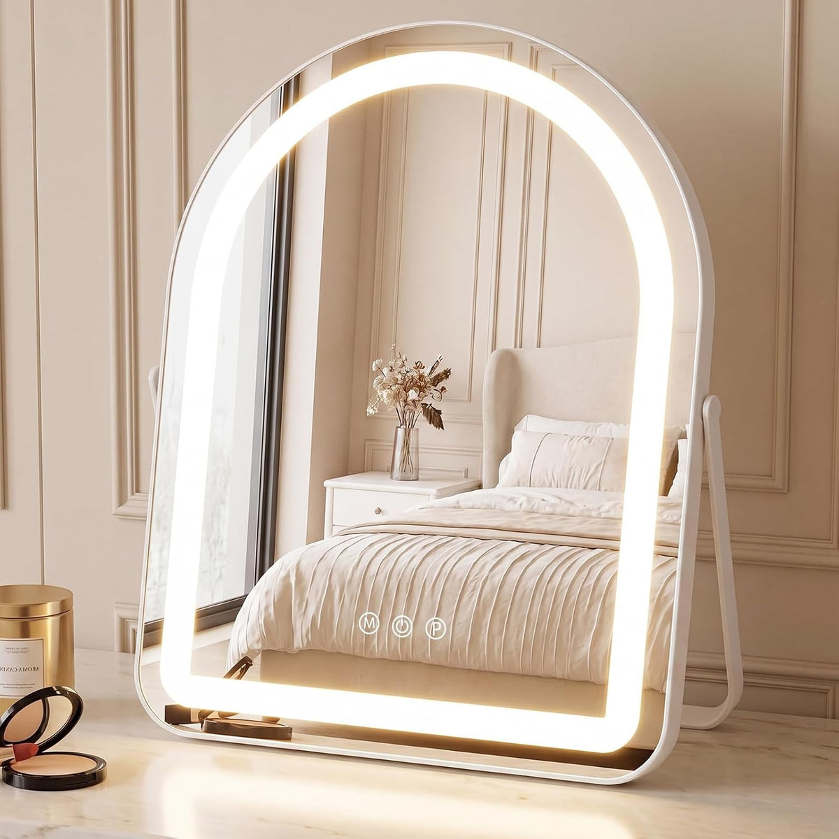 ZMH Schminkspiegel mit Beleuchtung Hollywood Spiegel - 35×45CM LED Vanity Mirror Klein Rund Kosmetikspiegel mit Licht Runder Tischspiegel 3 Modi Schminktischspiegel Touch Dimmbar