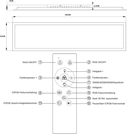 ZMH LED Panel 100x25 Cm Schwarz, LED Deckenleuchte 24 W, Deckenlampe Wohnzimmer
