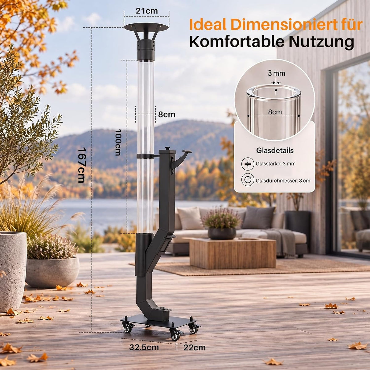 ZMH Pellets Feuerrohr Outdoor Pelletofen Terrasse Mit Lenkrollen