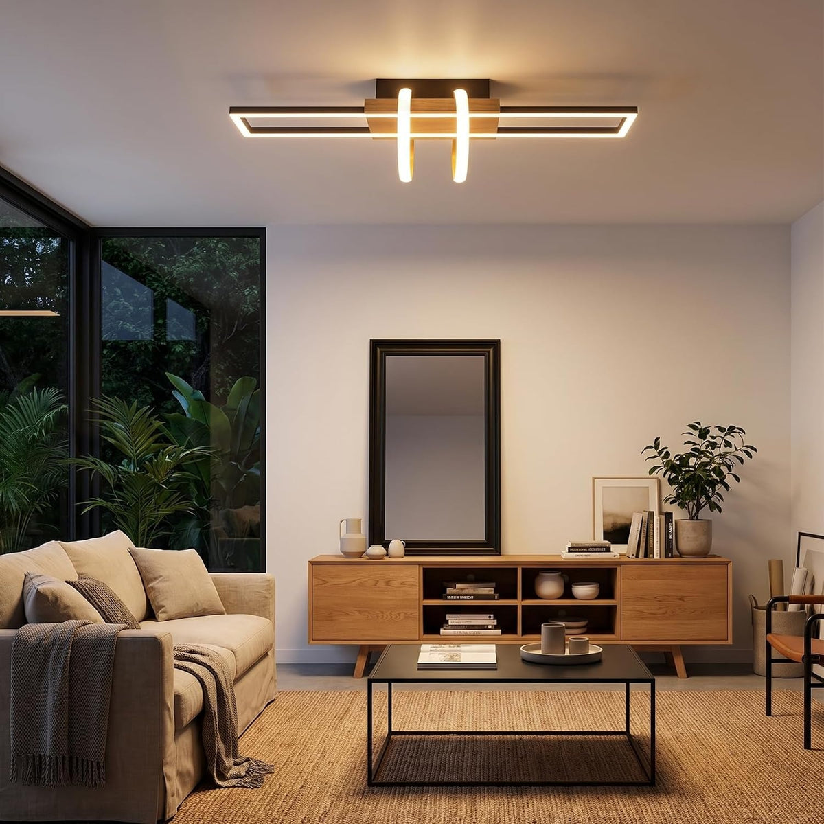 ZMH Deckenlampe LED Deckenleuchte Schlafzimmer Holz Schwarz Wohnzimmerlampe