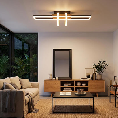 ZMH Deckenlampe LED Deckenleuchte Schlafzimmer Holz Schwarz Wohnzimmerlampe