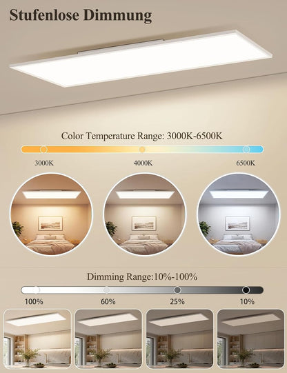 ZMH  LED Deckenleuchte 100x25cm-120x30cm Deckenlampe Panel Stufenlos Dimmbar Weiß