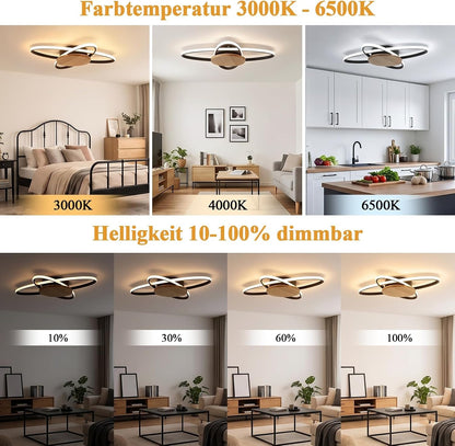 ZMH Deckenlampe LED Holz Deckenleuchte Wohnzimmer 37W Schwarz Küchenlampe
