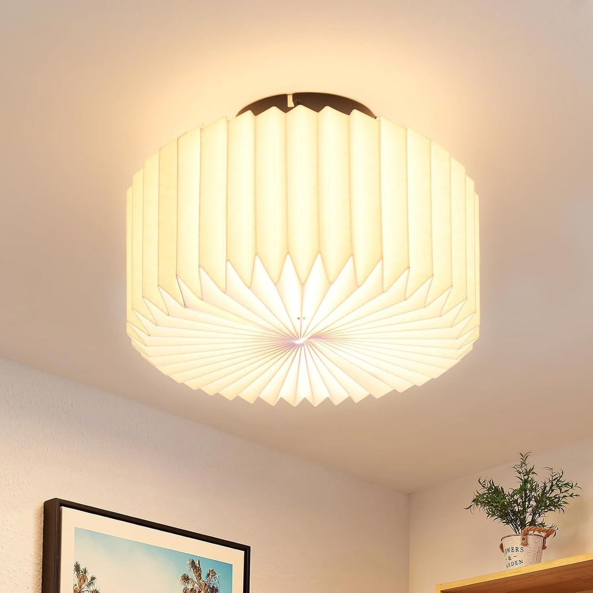 ZMH Deckenlampe Schlafzimmer Deckenleuchte Vintage - Weiß Küchelampe Papier Rund Lampenschirm Design Retro Flurlampe G9 Fassung Schlafzimmerlampe für Flur Küche Wohnzimmer