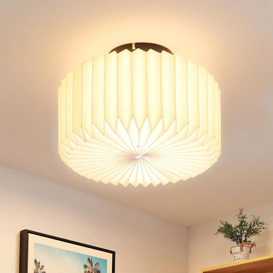 ZMH Deckenlampe Schlafzimmer Deckenleuchte Vintage - Weiß Küchelampe Papier Rund Lampenschirm Design Retro Flurlampe G9 Fassung Schlafzimmerlampe für Flur Küche Wohnzimmer