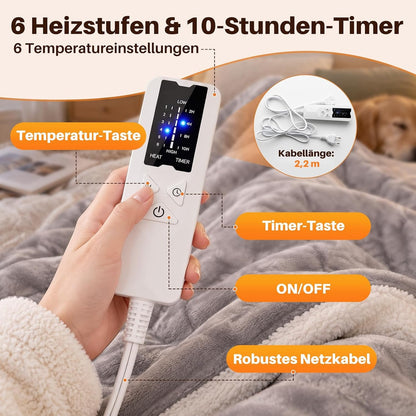 ZMH Heizdecke mit Abschaltautomatik Wärmedecke 200x180 cm 6 Heizstufen